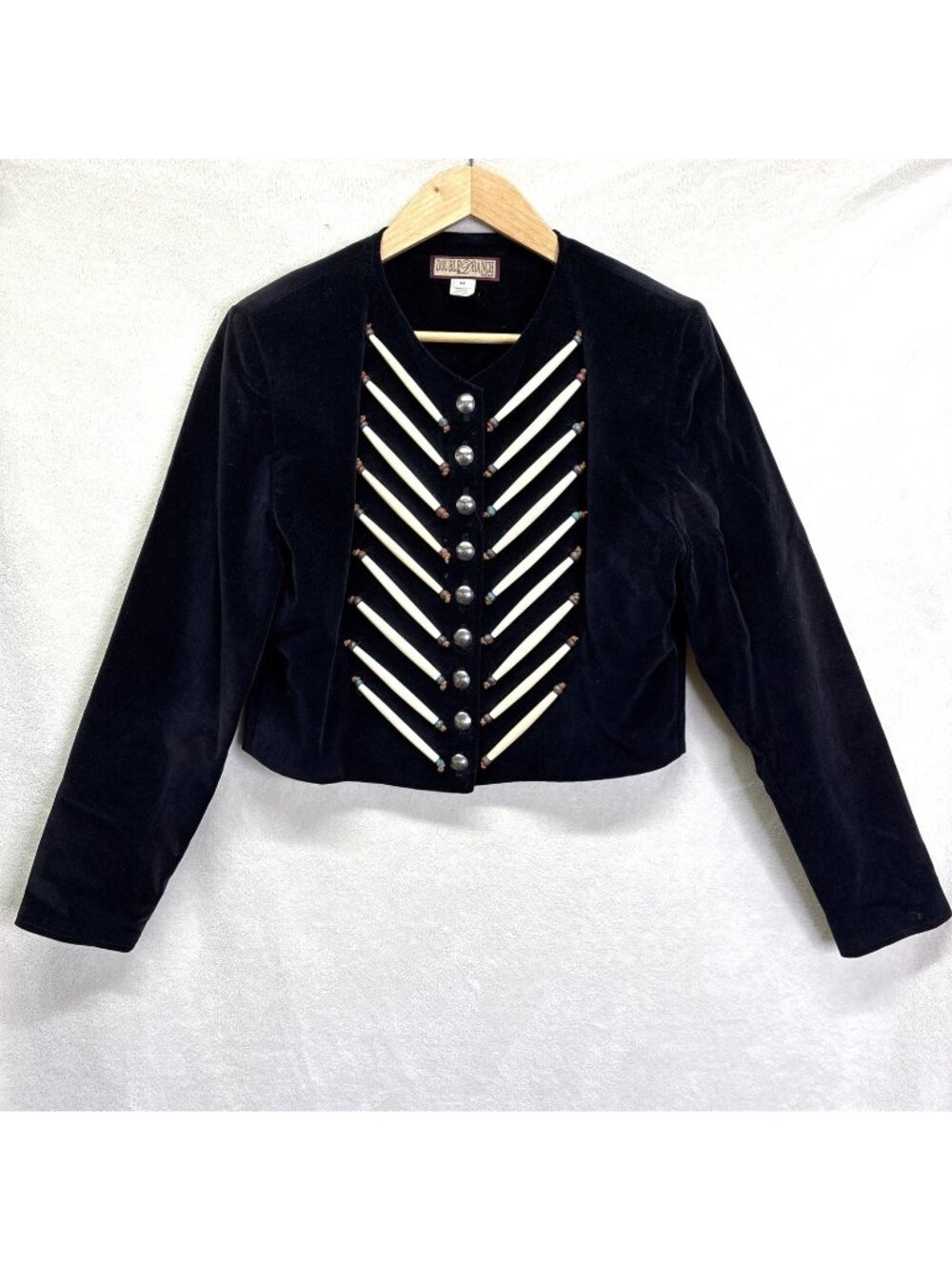 VTG Double D Ranch Wear Black Hair-pipe Beaded Jacket Western Crop Sz M #g